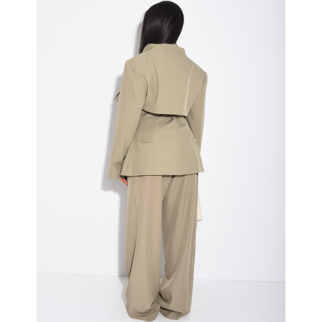 Ensemble 3 pièces bolero, blazer sans manche et pantalon taille haute