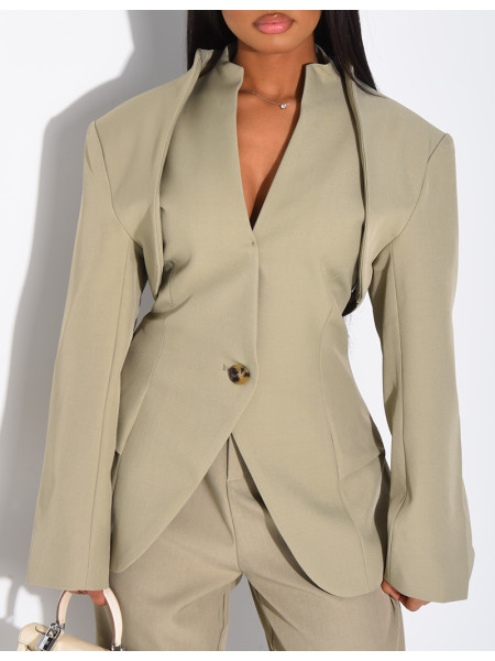 Ensemble 3 pièces bolero, blazer sans manche et pantalon taille haute