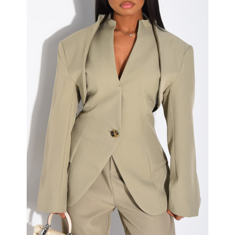 Ensemble 3 pièces bolero, blazer sans manche et pantalon taille haute