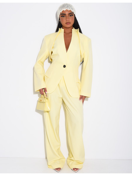 3-piece set: bolero, sleeveless blazer, and high-waisted pants