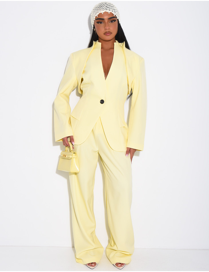 3-piece set: bolero, sleeveless blazer, and high-waisted pants