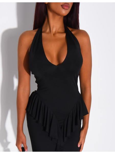 Robe moulante dos nu à volants