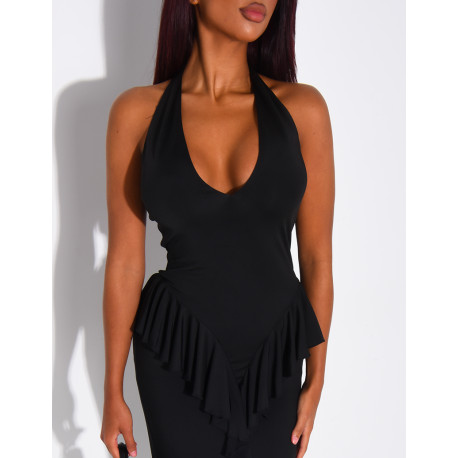Robe moulante dos nu à volants