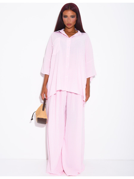 Ensemble chemise ample et pantalon à carreaux vichy