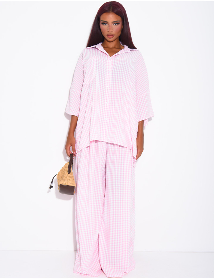 Ensemble chemise ample et pantalon à carreaux vichy