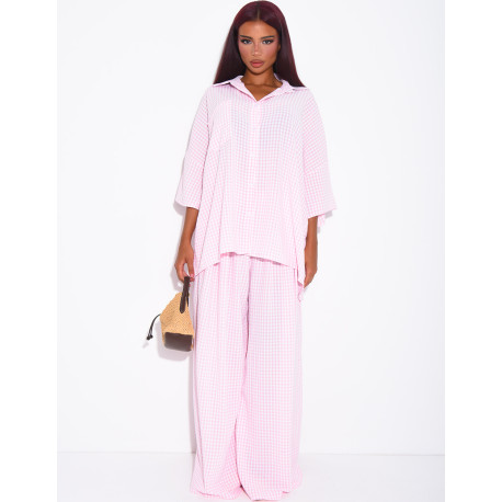 Ensemble chemise ample et pantalon à carreaux vichy