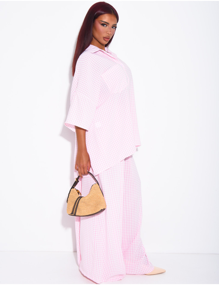 Ensemble chemise ample et pantalon à carreaux vichy