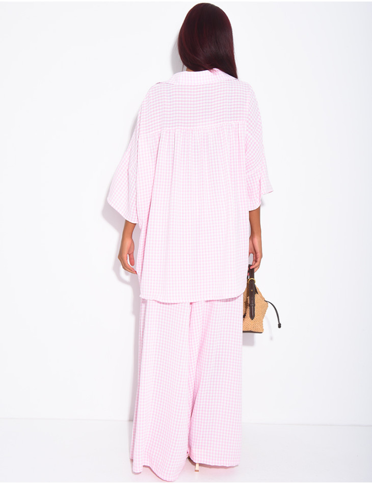 Ensemble chemise ample et pantalon à carreaux vichy
