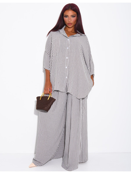 Loose-fit shirt and Vichy check pants set