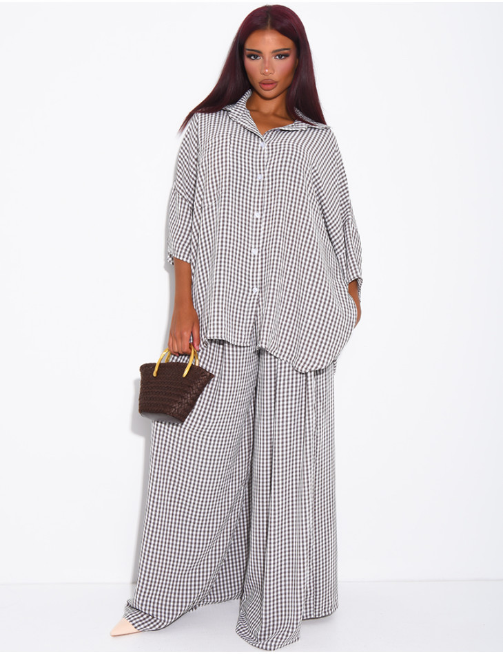 Loose-fit shirt and Vichy check pants set