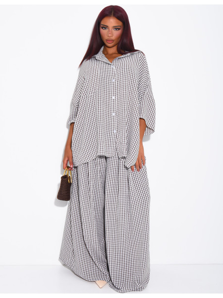 Loose-fit shirt and Vichy check pants set