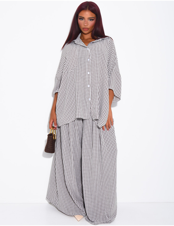Loose-fit shirt and Vichy check pants set