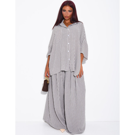 Loose-fit shirt and Vichy check pants set