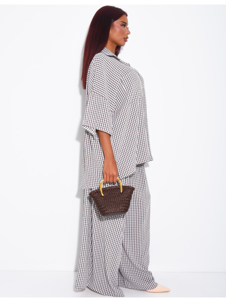 Loose-fit shirt and Vichy check pants set