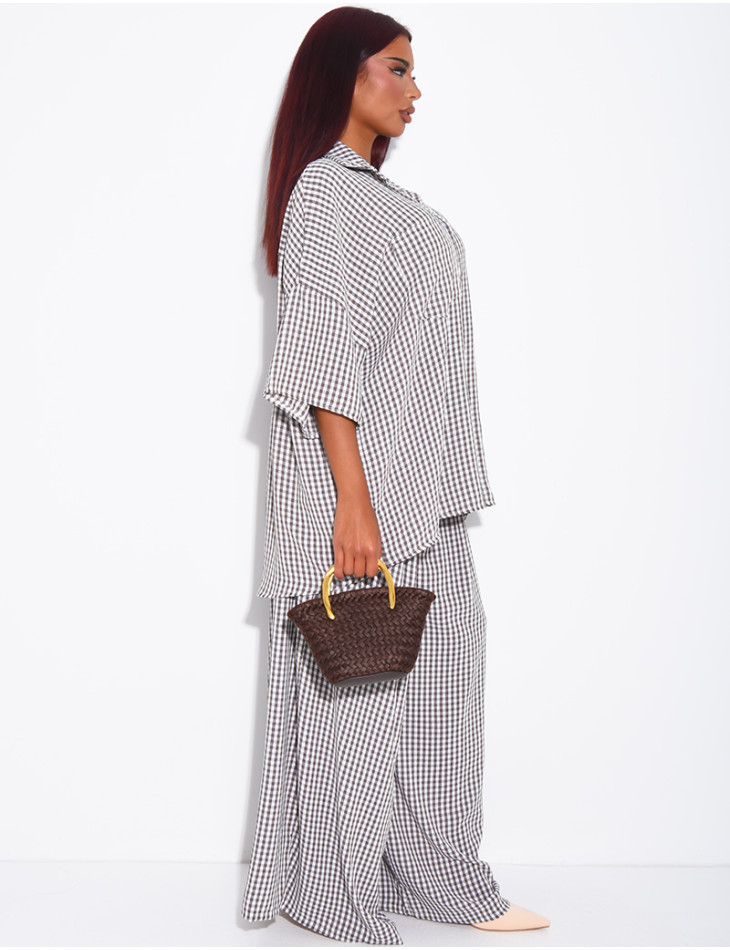Loose-fit shirt and Vichy check pants set