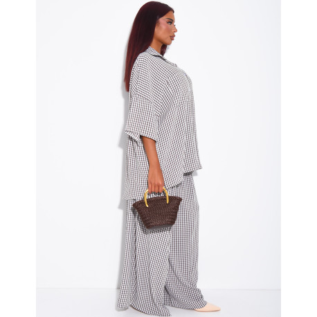 Loose-fit shirt and Vichy check pants set
