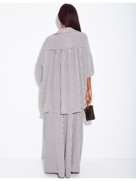 Loose-fit shirt and Vichy check pants set
