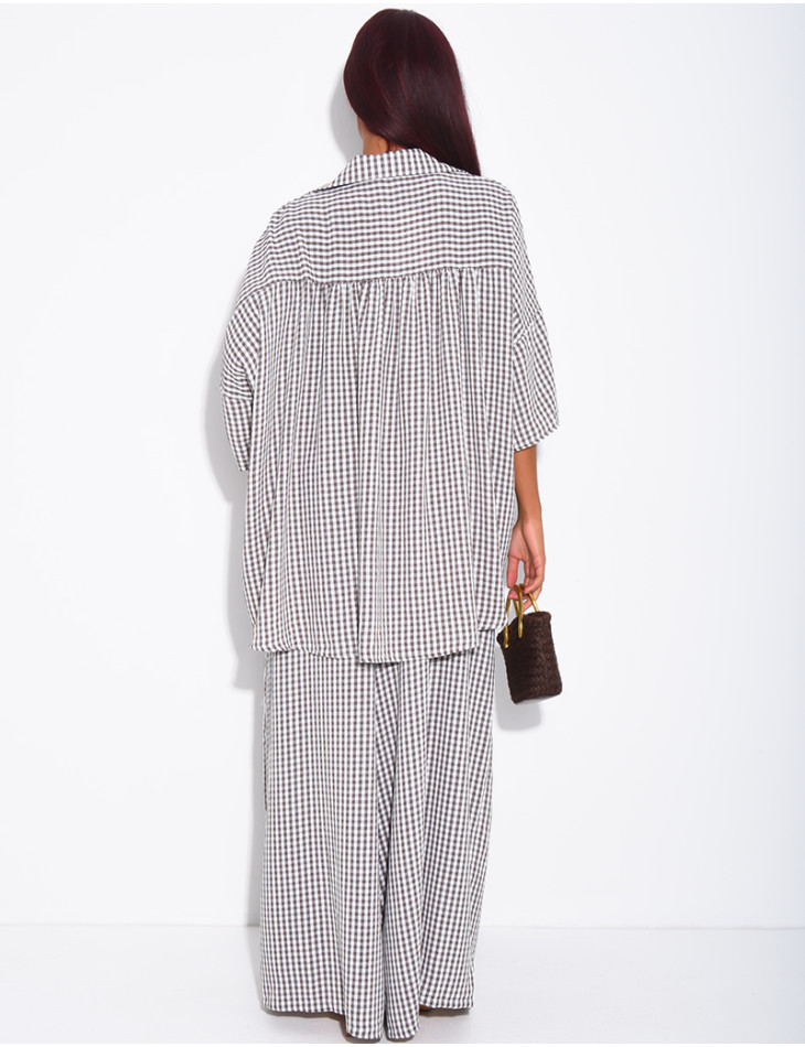 Loose-fit shirt and Vichy check pants set