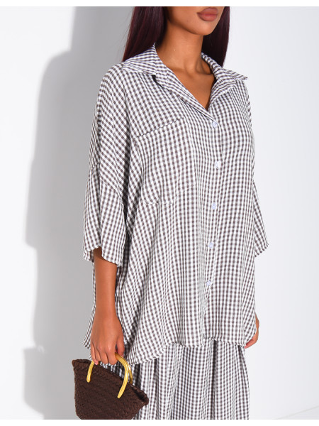 Loose-fit shirt and Vichy check pants set