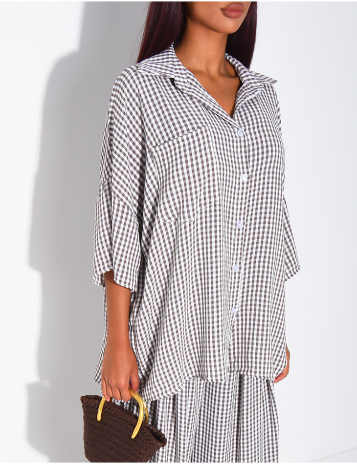 Loose-fit shirt and Vichy check pants set