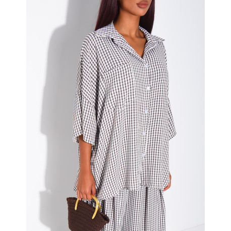 Loose-fit shirt and Vichy check pants set