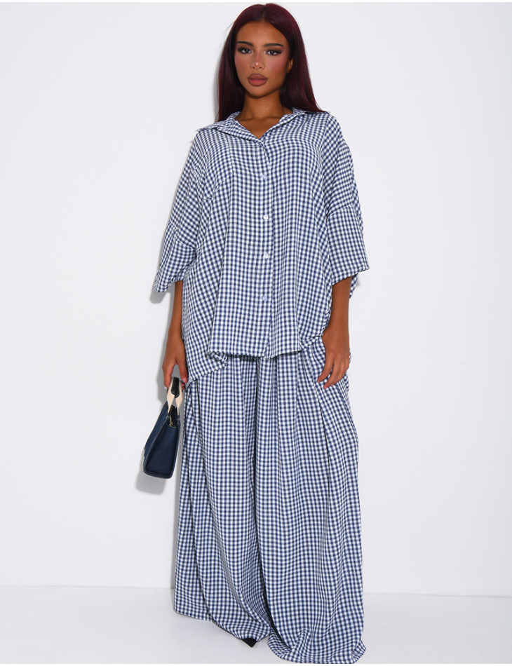 Ensemble chemise ample et pantalon à carreaux vichy