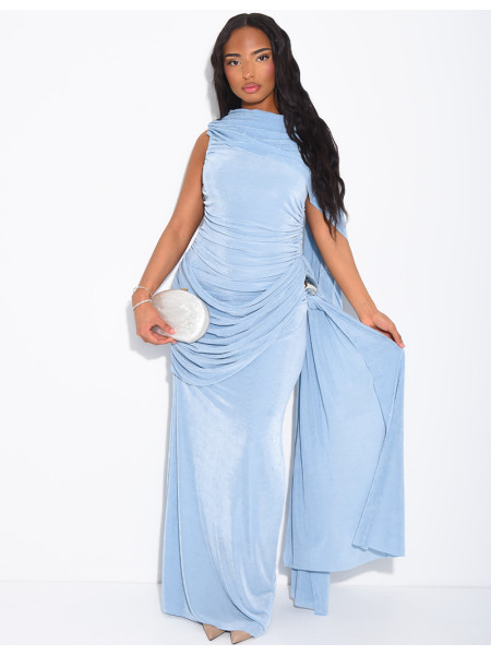 Langes, ärmelloses Kleid mit Drapierung an der Taille