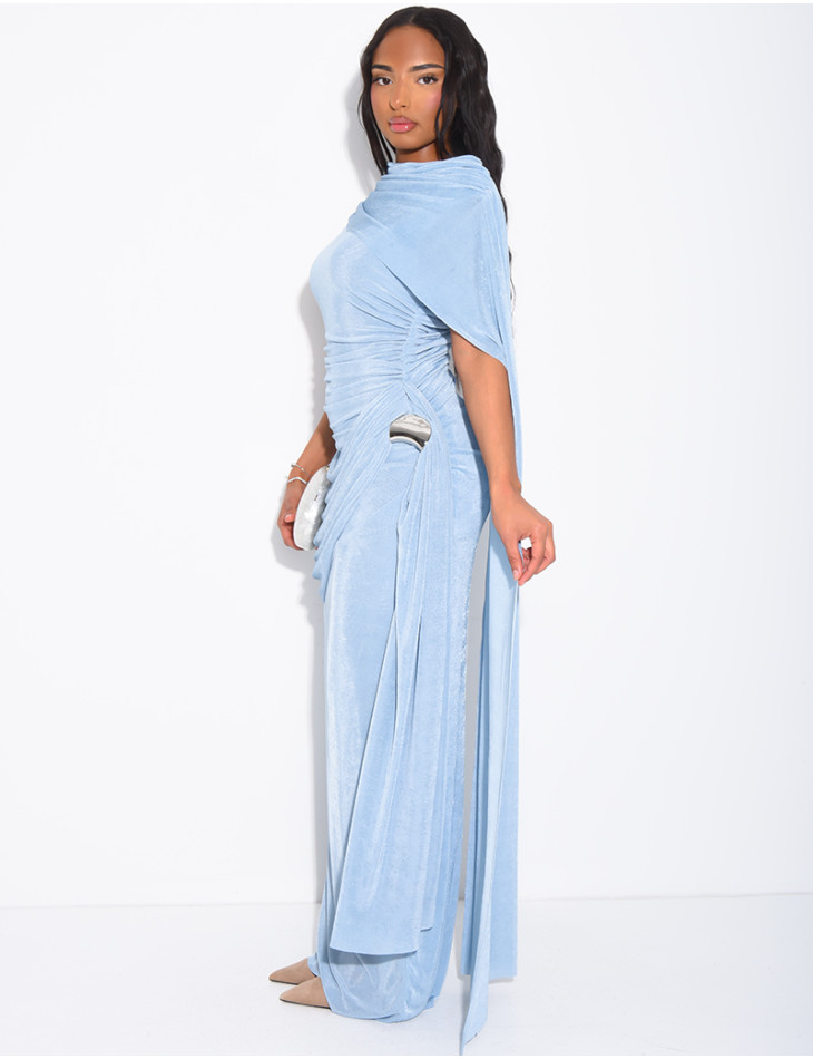 Langes, ärmelloses Kleid mit Drapierung an der Taille