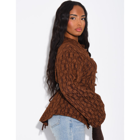 Top manches longues en dentelle doublé et attaches style asiatique