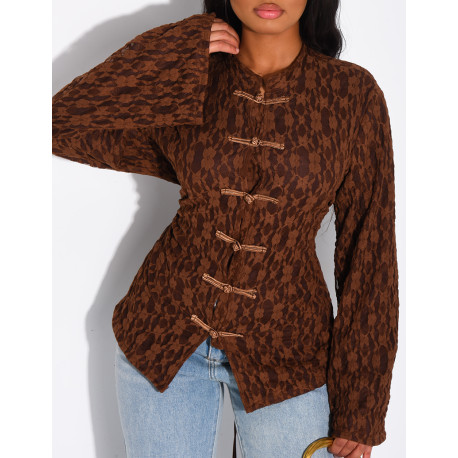 Top manches longues en dentelle doublé et attaches style asiatique