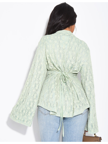 Long-sleeve lace top with lining and Asian-style ties