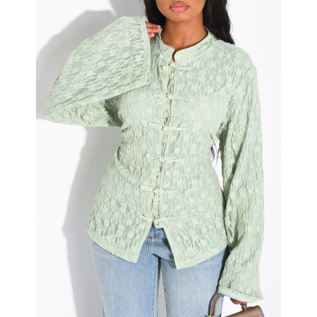 Long-sleeve lace top with lining and Asian-style ties