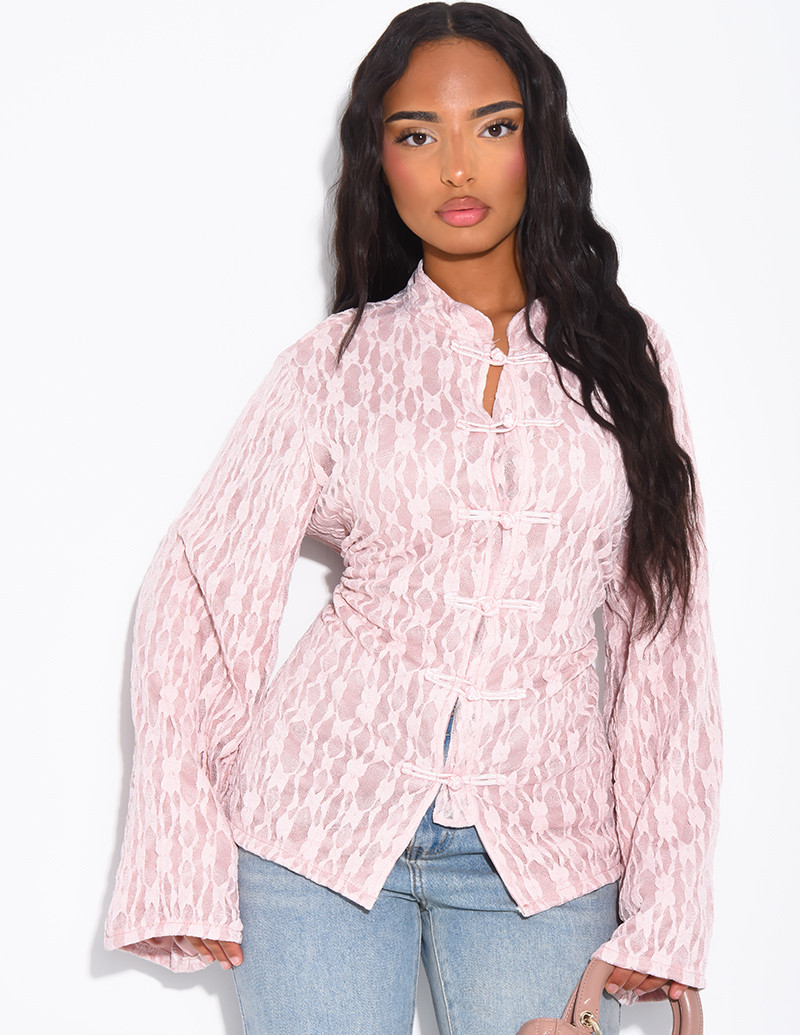 Long-sleeve lace top with...