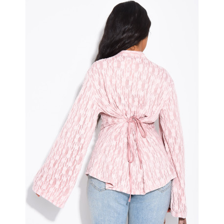 Long-sleeve lace top with lining and Asian-style ties