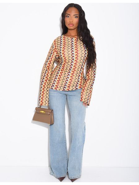 Multicolored crochet long-sleeve top