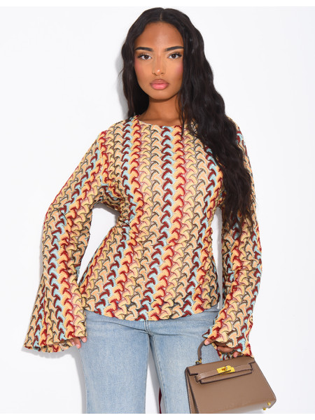 Multicolored crochet long-sleeve top