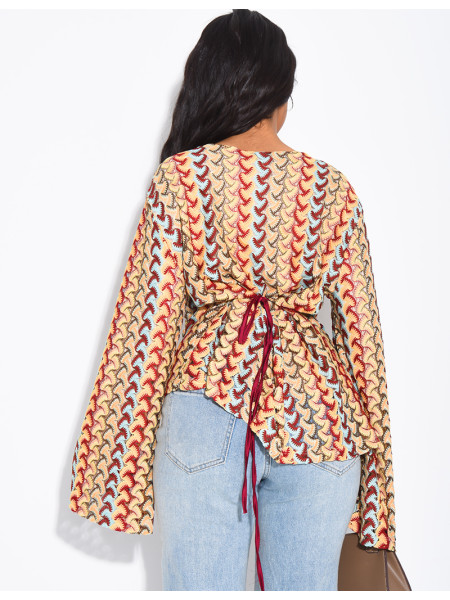 Multicolored crochet long-sleeve top