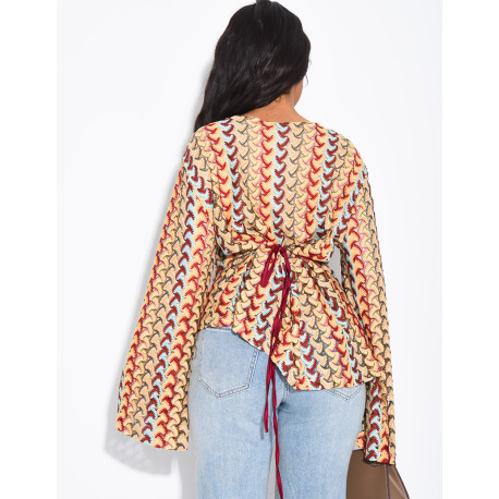 Multicolored crochet long-sleeve top