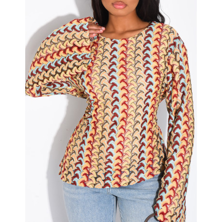 Multicolored crochet long-sleeve top