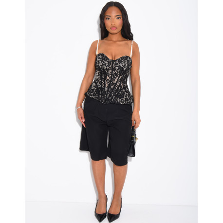Lace bustier with beaded straps