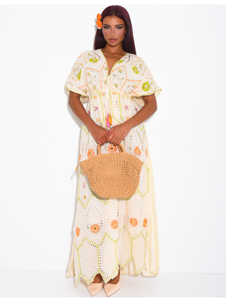 Robe bohème longue à broderies et perles