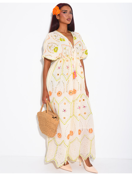 Robe bohème longue à broderies et perles
