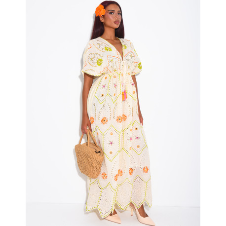 Robe bohème longue à broderies et perles