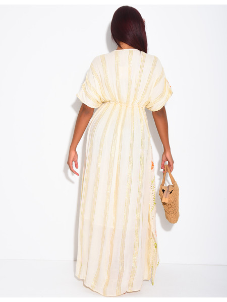 Robe bohème longue à broderies et perles