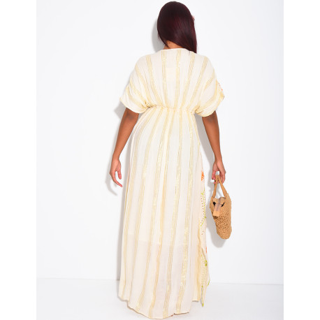 Robe bohème longue à broderies et perles