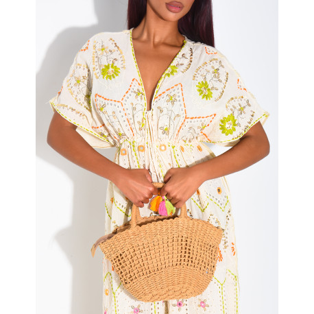 Robe bohème longue à broderies et perles