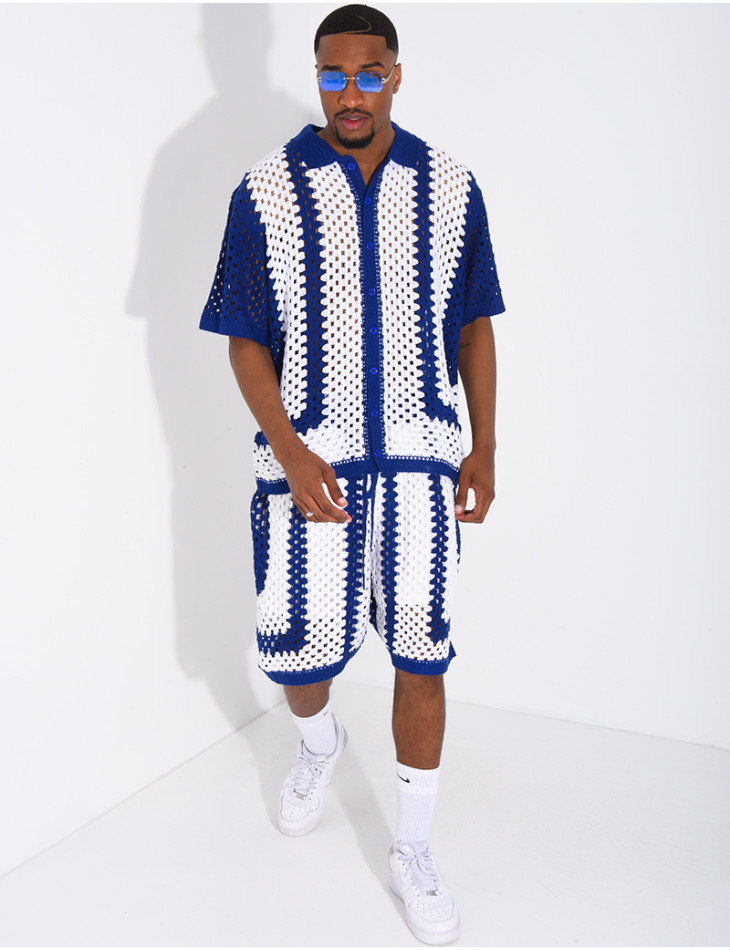 Ensemble ajouré short et chemise manches courtes