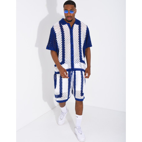 Ensemble ajouré short et chemise manches courtes