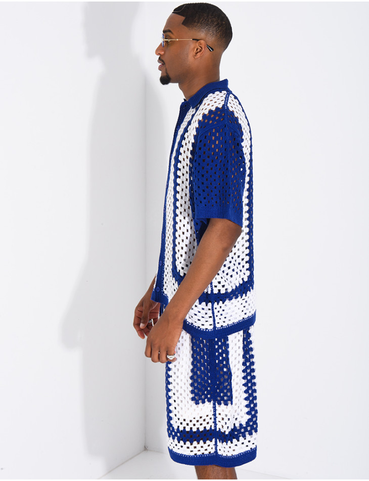 Ensemble ajouré short et chemise manches courtes