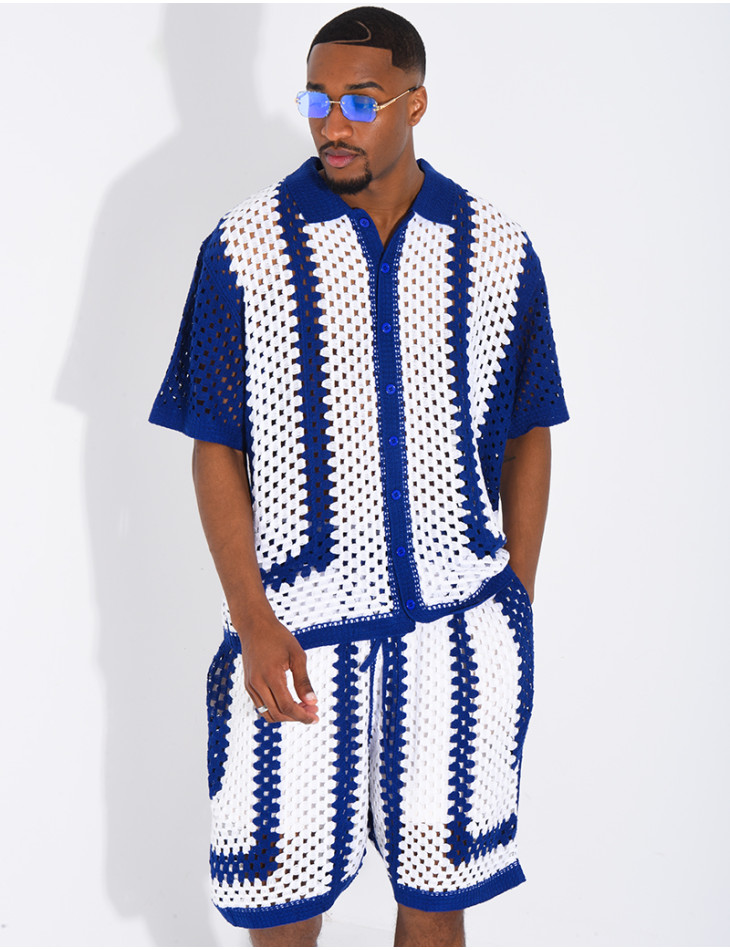 Ensemble ajouré short et chemise manches courtes
